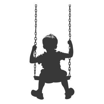 AI generated Silhouette little boy playing swing in the playground black color only png