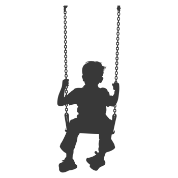 AI generated Silhouette little boy playing swing in the playground black color only png