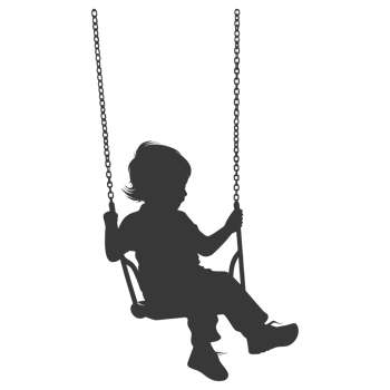 AI generated Silhouette little boy playing swing in the playground black color only png