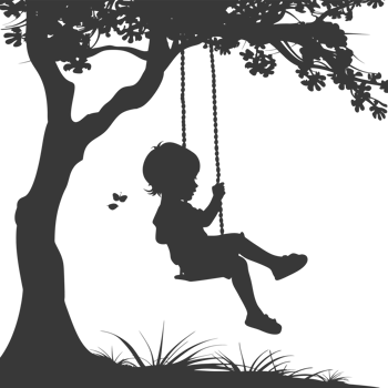 AI generated Silhouette little boy playing swing in the playground black color only png