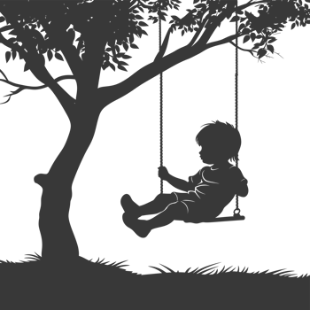 AI generated Silhouette little boy playing swing in the playground black color only png