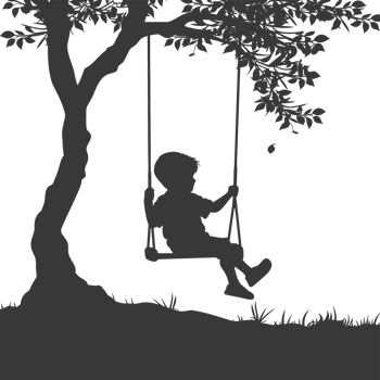 AI generated Silhouette little boy playing swing in the playground black color only png