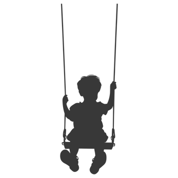 AI generated Silhouette little boy playing swing in the playground black color only png