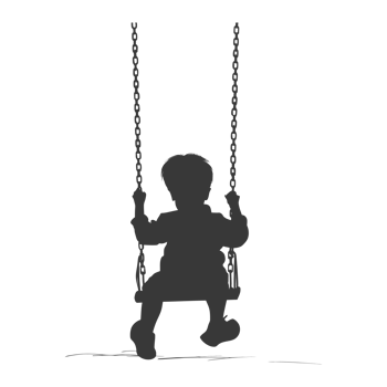 AI generated Silhouette little boy playing swing in the playground black color only png