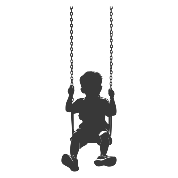 AI generated Silhouette little boy playing swing in the playground black color only png