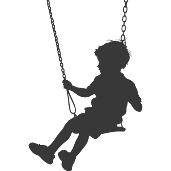 AI generated Silhouette little boy playing swing in the playground black color only png