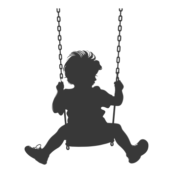 AI generated Silhouette little boy playing swing in the playground black color only png