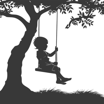 AI generated Silhouette little boy playing swing in the playground black color only png