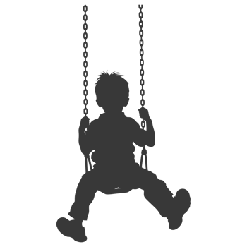 AI generated Silhouette little boy playing swing in the playground black color only png