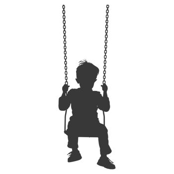 AI generated Silhouette little boy playing swing in the playground black color only png