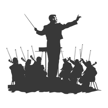 AI generated Silhouette orchestra conductor in action black color only png