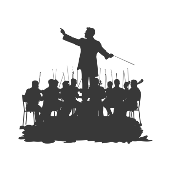 AI generated Silhouette orchestra conductor in action black color only png