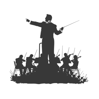 AI generated Silhouette orchestra conductor in action black color only png