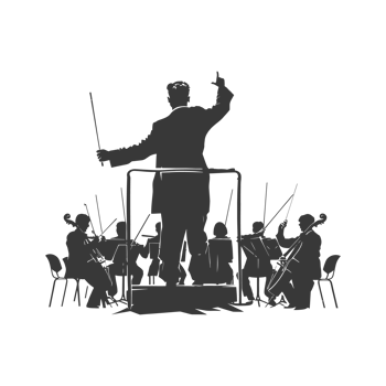 AI generated Silhouette orchestra conductor in action black color only png