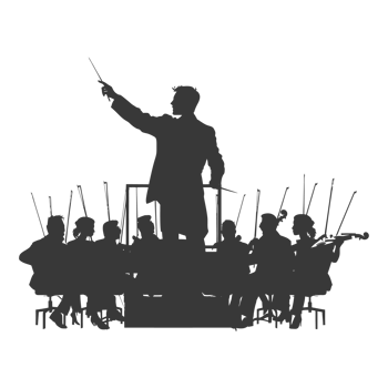 AI generated Silhouette orchestra conductor in action black color only png