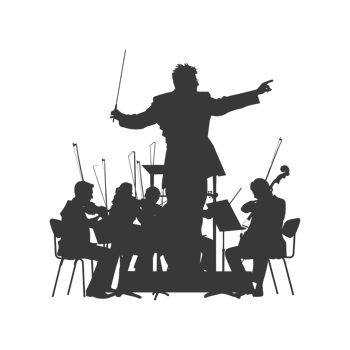 AI generated Silhouette orchestra conductor in action black color only png