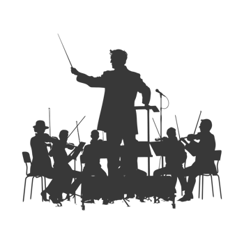 AI generated Silhouette orchestra conductor in action black color only png