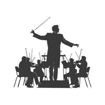 AI generated Silhouette orchestra conductor in action black color only png