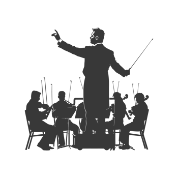 AI generated Silhouette orchestra conductor in action black color only png