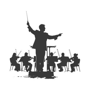 AI generated Silhouette orchestra conductor in action black color only png