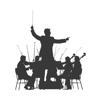 AI generated Silhouette orchestra conductor in action black color only png