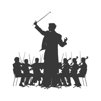 AI generated Silhouette orchestra conductor in action black color only png