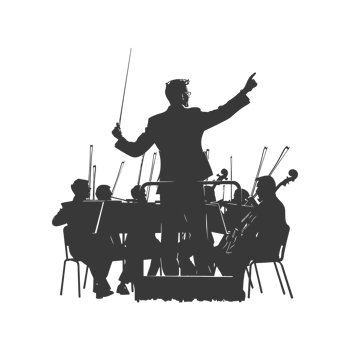 AI generated Silhouette orchestra conductor in action black color only png
