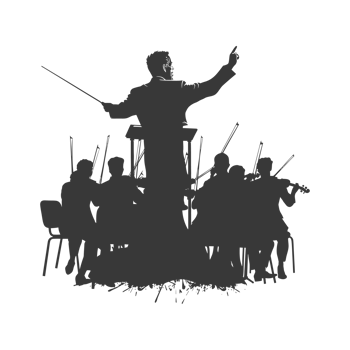 AI generated Silhouette orchestra conductor in action black color only png