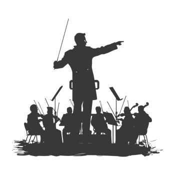 AI generated Silhouette orchestra conductor in action black color only png
