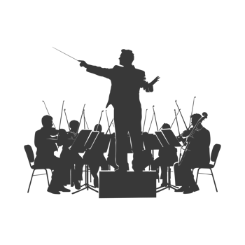 AI generated Silhouette orchestra conductor in action black color only png