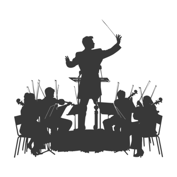 AI generated Silhouette orchestra conductor in action black color only png