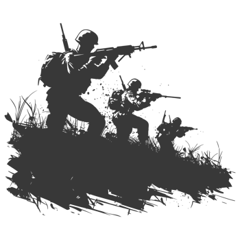 AI generated silhouette of a modern war situation black color only png
