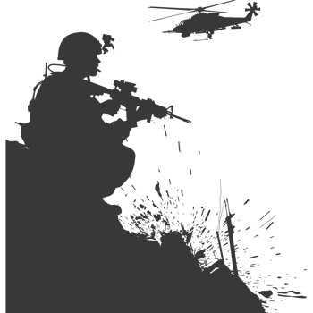 AI generated silhouette of a modern war situation black color only png