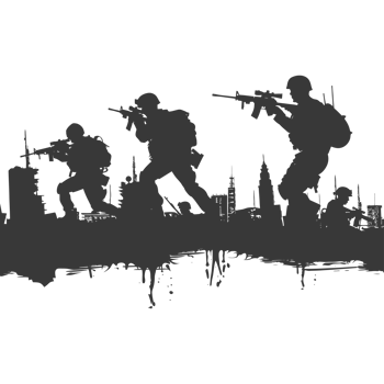 AI generated silhouette of a modern war situation black color only png