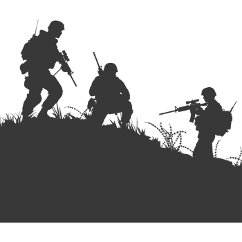 AI generated silhouette of a modern war situation black color only png