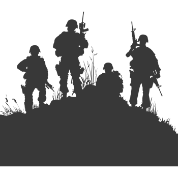 AI generated silhouette of a modern war situation black color only png