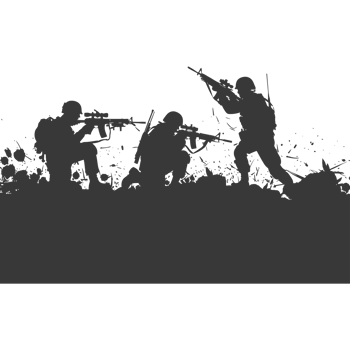 AI generated silhouette of a modern war situation black color only png