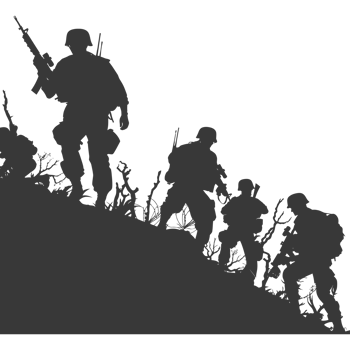 AI generated silhouette of a modern war situation black color only png