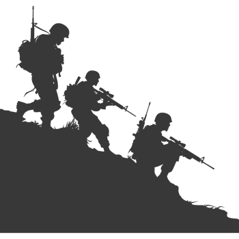 AI generated silhouette of a modern war situation black color only png