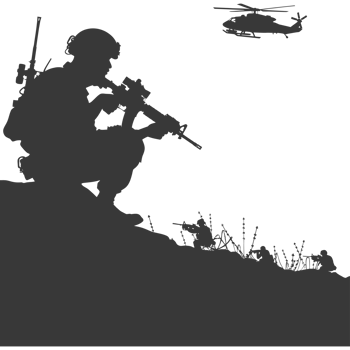 AI generated silhouette of a modern war situation black color only png