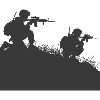 AI generated silhouette of a modern war situation black color only png