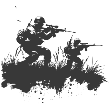 AI generated silhouette of a modern war situation black color only png