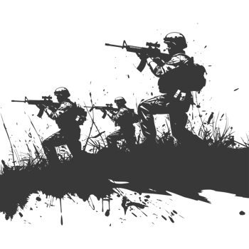 AI generated silhouette of a modern war situation black color only png