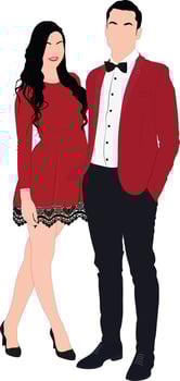 Couple in red and black dress suit vector