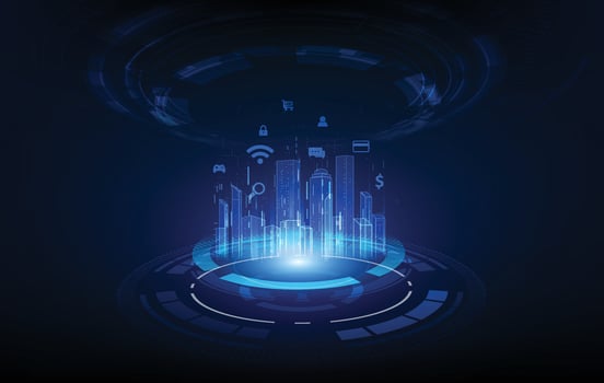 Smart city concept. Utilizing digital infrastructure to create efficient and sustainable solutions for transportation, energy, waste management, communication, other servicee by using data analytics. vector