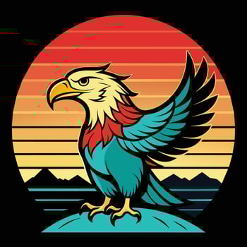 Eagle with sunset background. Vector illustration for t-shirt design.