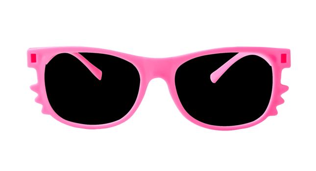 Front view of fashion sunglasses with pink frame or rims of spectacles for lady and kids isolated with clipping path in png file format. Fashion sun glasses