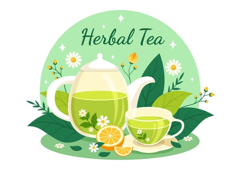Herbal Tea Vector Illustration with Chamomile Leaves of Health Drink Green and Mixture of Flowers to Increase Endurance in Flat Cartoon Background