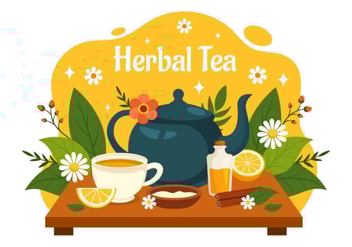 Herbal Tea Vector Illustration with Chamomile Leaves of Health Drink Green and Mixture of Flowers to Increase Endurance in Flat Cartoon Background
