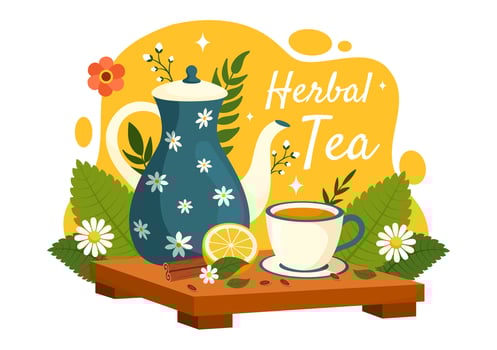 Herbal Tea Vector Illustration with Chamomile Leaves of Health Drink Green and Mixture of Flowers to Increase Endurance in Flat Cartoon Background